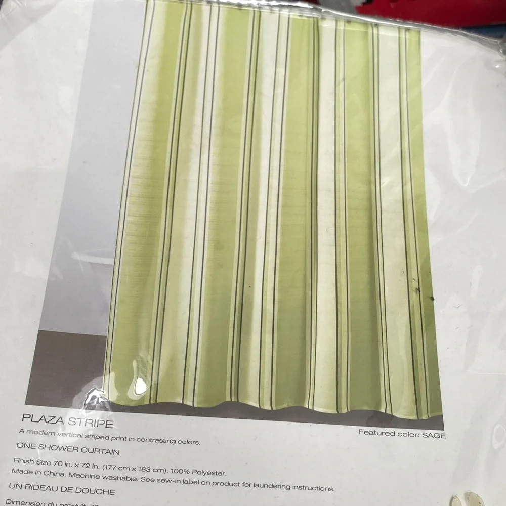 New DKNY Green and White Plaza Stripe shower curtain